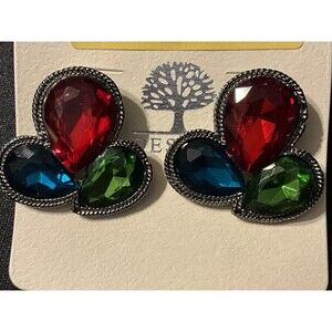 Vague Post Earrings, Faceted Glass Stones Red, ,Blue & Green Statement. Macy’s